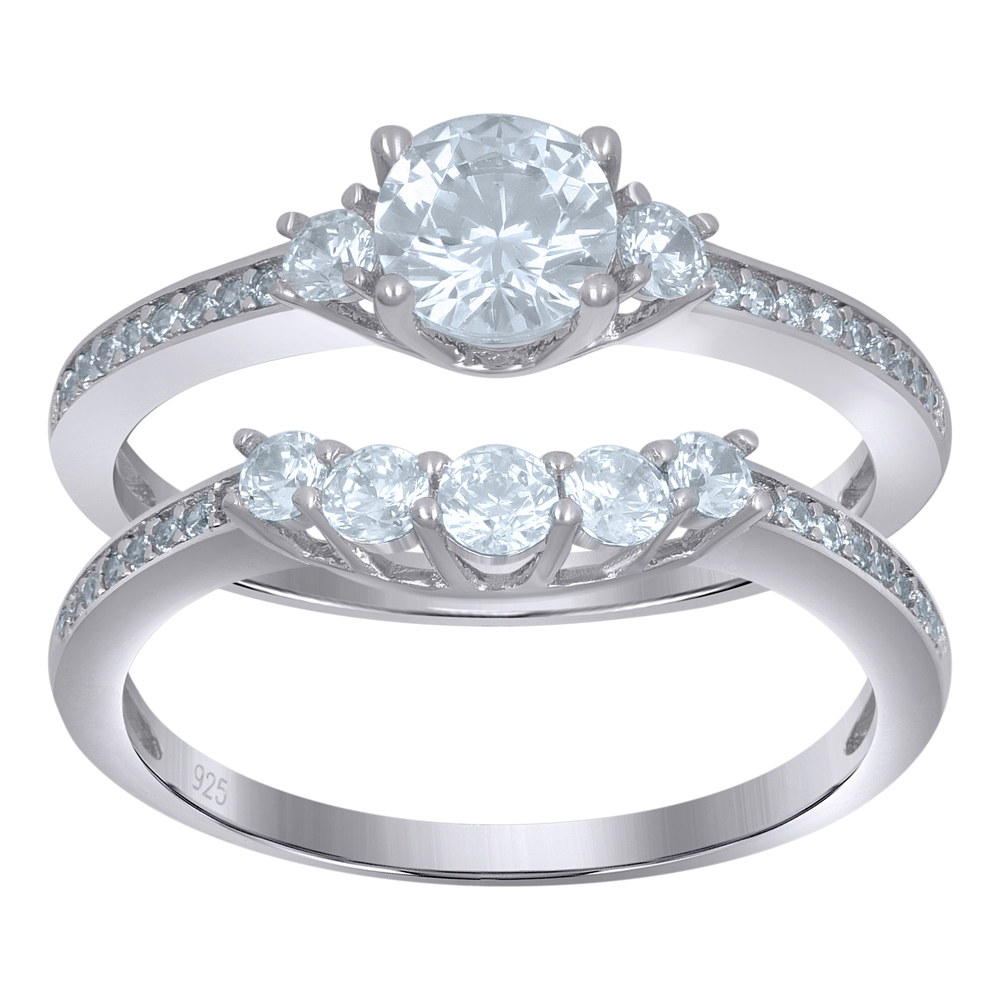 925 Sterling Silver Womens Cubic-Zirconia Duo Ring Set Size 7